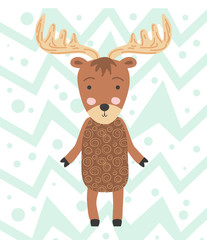 Cute moose flat hand drawn illustration. Forest fauna. Zoo mammal. Elk clipart. Postcard, kids book design