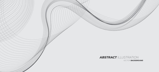 Abstract geometric background with dynamic linear wave lines. Black and white vector design illustration.