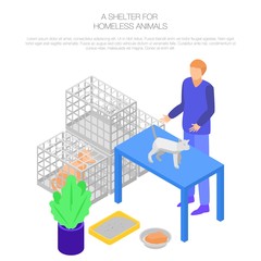 Shelter homeless animal concept background. Isometric illustration of shelter homeless animal vector concept background for web design