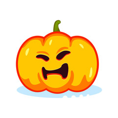 Pumpkin head with carved emotions. Halloween Decoration. Vector for invitation, poster, print, social media, cover. Sticker in cartoon style.