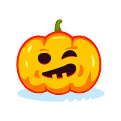 Winking and smiling pumpkin head. Vector symbol of autumn and of Halloween.