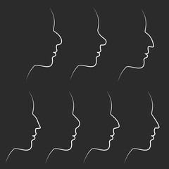 Set of abstract silhouette of human head in profile with different forms of nose. Vector illustration.
