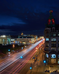 Fototapeta na wymiar Cityscape with Nevsky prospekt and Zinger house