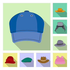 Vector design of headgear and cap logo. Collection of headgear and accessory vector icon for stock.