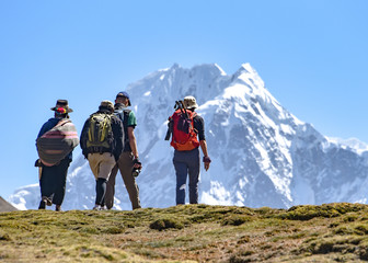A group of trekkers on the Ausungate trail in the Peruvian Andes