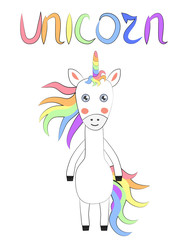 Fashion cute unicorn. Scandinavian style print design, greeting card, baby shower.
