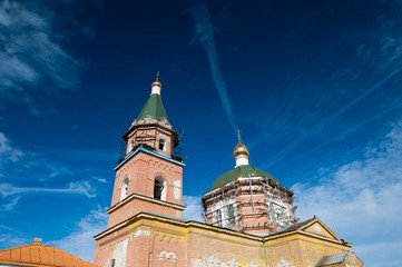 Fototapeta premium Church and deep blue sky background