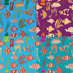 Seamless fish pattern of hand-drawn