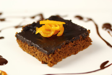 Chocolate brownie with candied orange zest