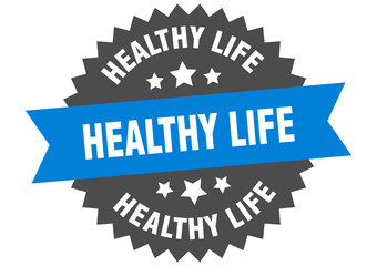 healthy life sign. healthy life blue-black circular band label