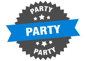 party sign. party blue-black circular band label