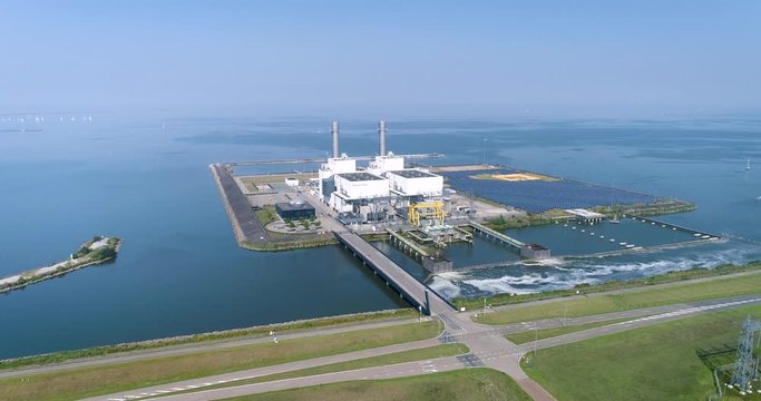 FLEVOLAND, NETHERLANDS &ndash; 31 August 2019: The Engie Maxima Centrale, A Dutch Gas and Solar Powerplant. 4K Drone Footage