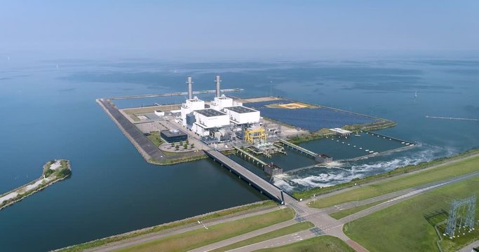 FLEVOLAND, NETHERLANDS &ndash; 31 August 2019: The Engie Maxima Centrale, A Dutch Gas and Solar Powerplant. 4K Drone Footage