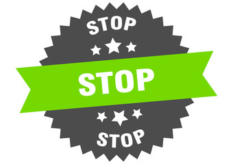 stop sign. stop green-black circular band label