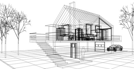  modern house sketch 3d illustration