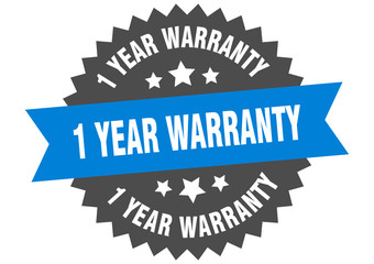 1 year warranty sign. 1 year warranty blue-black circular band label