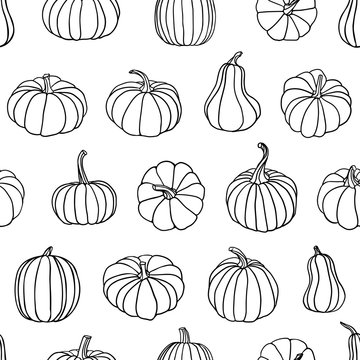 Seamless pattern of linear pumpkins