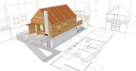 modern house sketch 3d illustration