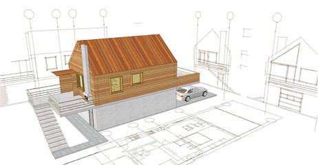  modern house sketch 3d illustration