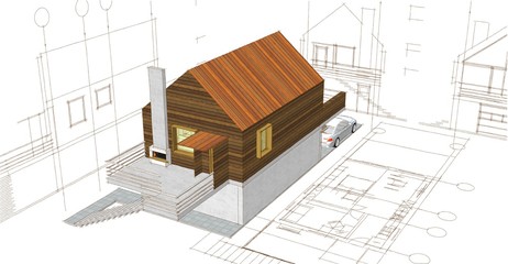  modern house sketch 3d illustration