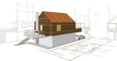  modern house sketch 3d illustration