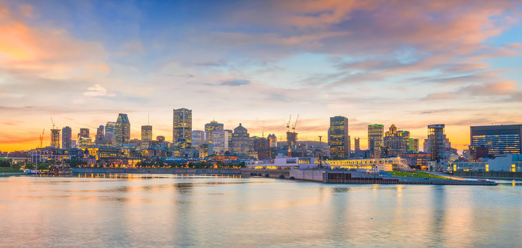 Downtown Montreal skyline at sunset