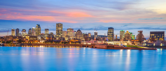 Downtown Montreal skyline at sunset