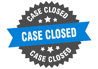 case closed sign. case closed blue-black circular band label