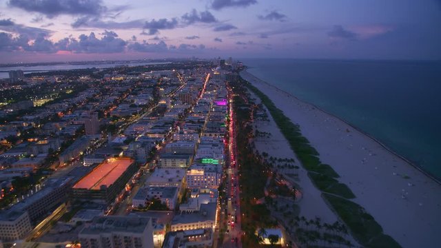 Aerial view of Miami Beach at dusk