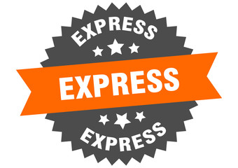 express sign. express orange-black circular band label