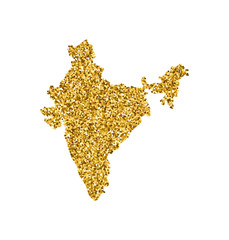 Vector isolated illustration with simplified Republic of India map. Decorated by shiny gold glitter texture. New Year and Christmas holidays' decoration for greeting card