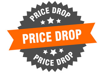 price drop sign. price drop orange-black circular band label