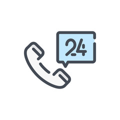 Customer call support service color line icon. Phone tube with chat box vector outline colorful sign.