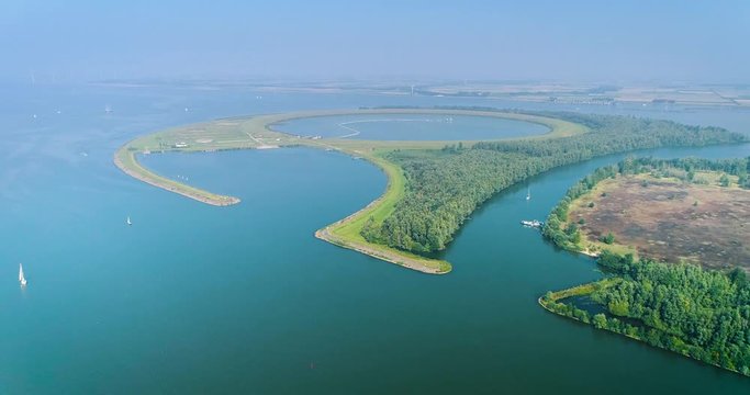 Artificial Island Called &ldquo;IJsseloog&rdquo; with a Circle in the Middle, Flevoland, The Netherlands / Holland 4K Drone Footage