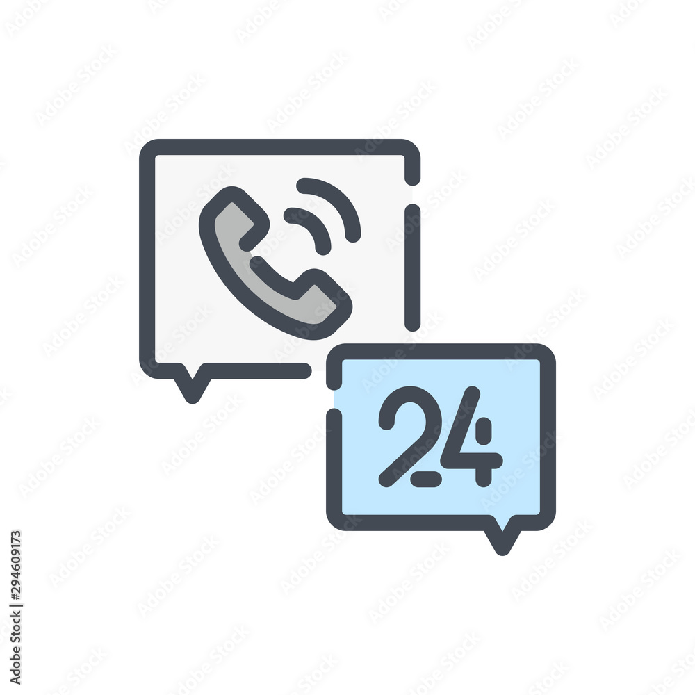 Poster call center support color line icon. request a call back vector outline colorful sign.