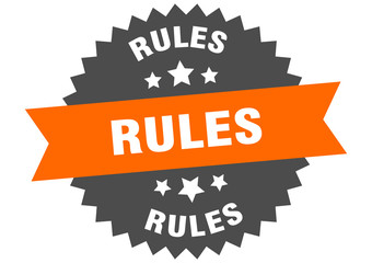 rules sign. rules orange-black circular band label