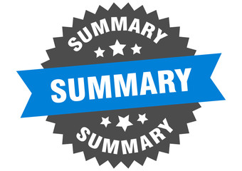 summary sign. summary blue-black circular band label