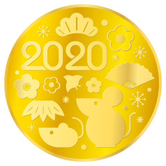 年賀状用イラスト素材 2020年 ねずみ 金メダル
