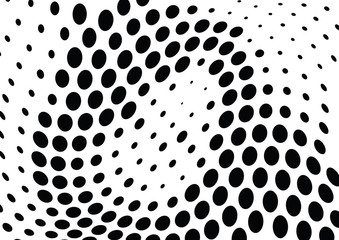 Abstract halftone wave dotted background. Futuristic twisted grunge pattern, dot, circles.  Vector modern optical pop art texture for posters, business cards, cover, labels mock-up, stickers layout