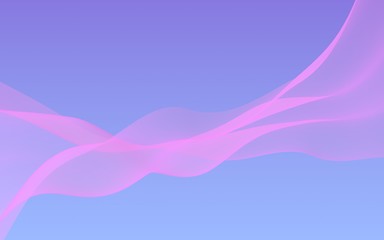 Pink wave on blue sky abstract background. Fluttering pink scarf. Waving on wind pink fabric. 3D illustration