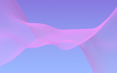 Pink wave on blue sky abstract background. Fluttering pink scarf. Waving on wind pink fabric. 3D illustration