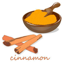 Cinnamon sticks isolated on white background. Vector illustration