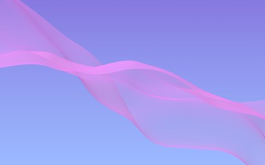 Pink wave on blue sky abstract background. Fluttering pink scarf. Waving on wind pink fabric. 3D illustration