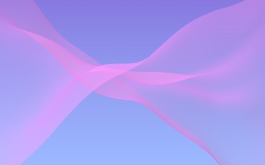 Pink wave on blue sky abstract background. Fluttering pink scarf. Waving on wind pink fabric. 3D illustration