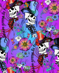 Seamless pattern dedicated to the Mexican Day of the Dead. Suitable for fabric, wrapping paper and the like