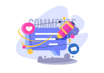Creative comment icon. Speech bubble with pen, vector illustration.