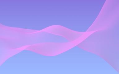 Pink wave on blue sky abstract background. Fluttering pink scarf. Waving on wind pink fabric. 3D illustration