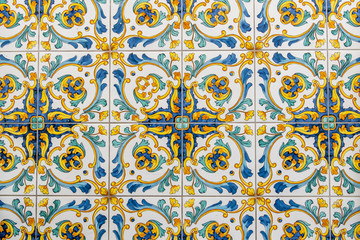 Traditional ornate italian decorative ceramic tiles from Vietri, colorful background