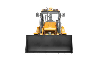 Concept excavator loader wheel front view 3d render on white background no shadow