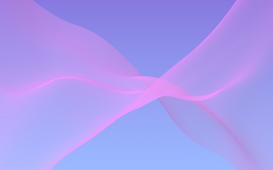Pink wave on blue sky abstract background. Fluttering pink scarf. Waving on wind pink fabric. 3D illustration
